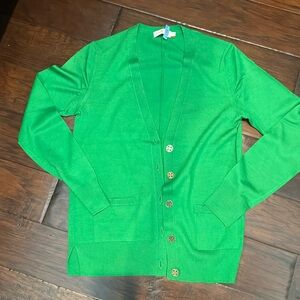 Tory Burch Simone Logo Button Cardigan Sweater S green